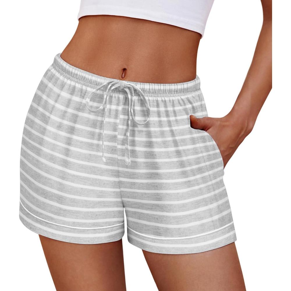 imageEkouaer Womens Pajama Shorts Casual Summer Sleep Shorts Cute Printed Lounge Pj Bottoms with Drawstring amp PocketsGrey Strip