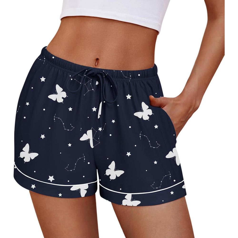 imageEkouaer Womens Pajama Shorts Casual Summer Sleep Shorts Cute Printed Lounge Pj Bottoms with Drawstring amp PocketsSky Butterfly