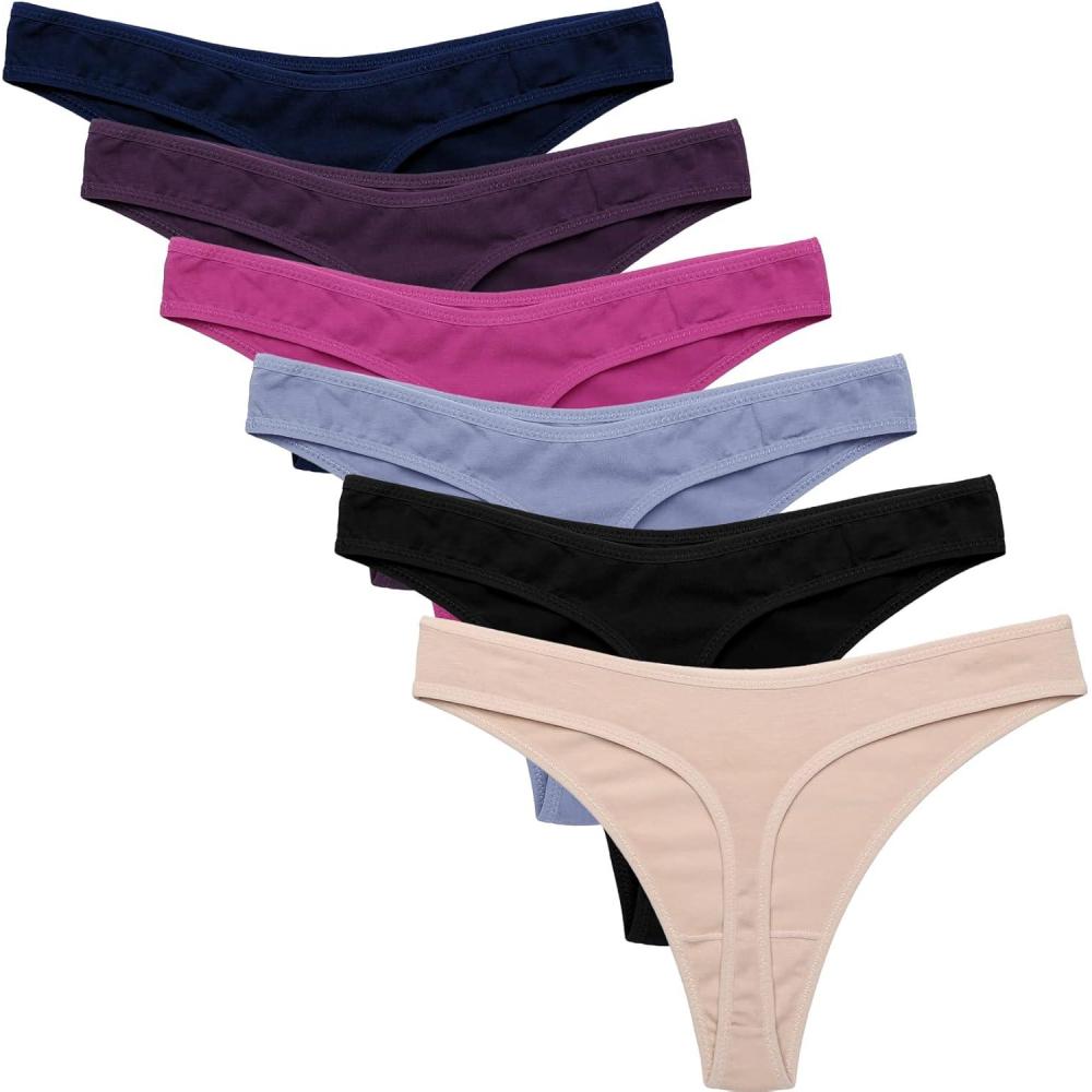 imageEkouaer Womens Thongs Invisible Panties No Show Seamless Low Waist Breathable GString Cotton Thongs 6 PackMulticolored 1  6 Pack