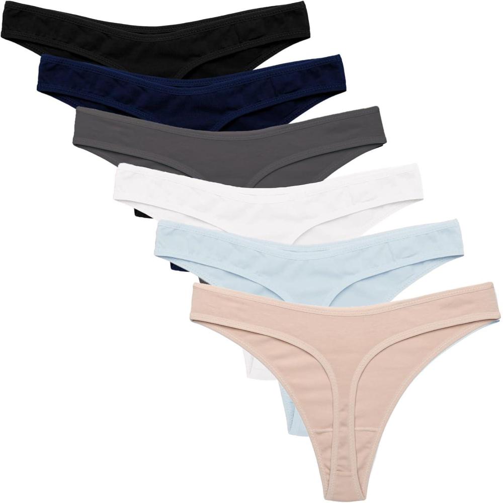 imageEkouaer Womens Thongs Invisible Panties No Show Seamless Low Waist Breathable GString Cotton Thongs 6 PackMulticolored 11 6 Pack