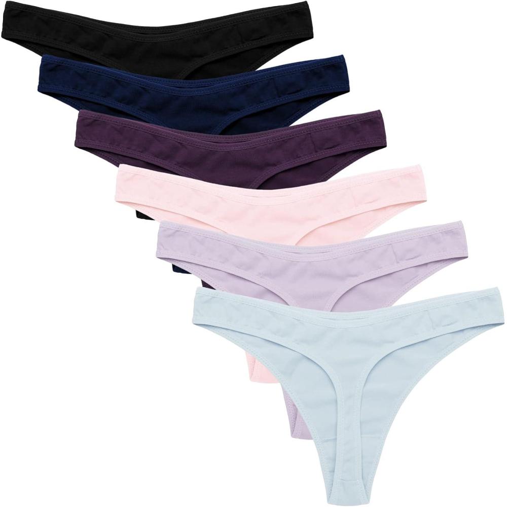 imageEkouaer Womens Thongs Invisible Panties No Show Seamless Low Waist Breathable GString Cotton Thongs 6 PackMulticolored 9 6 Pack