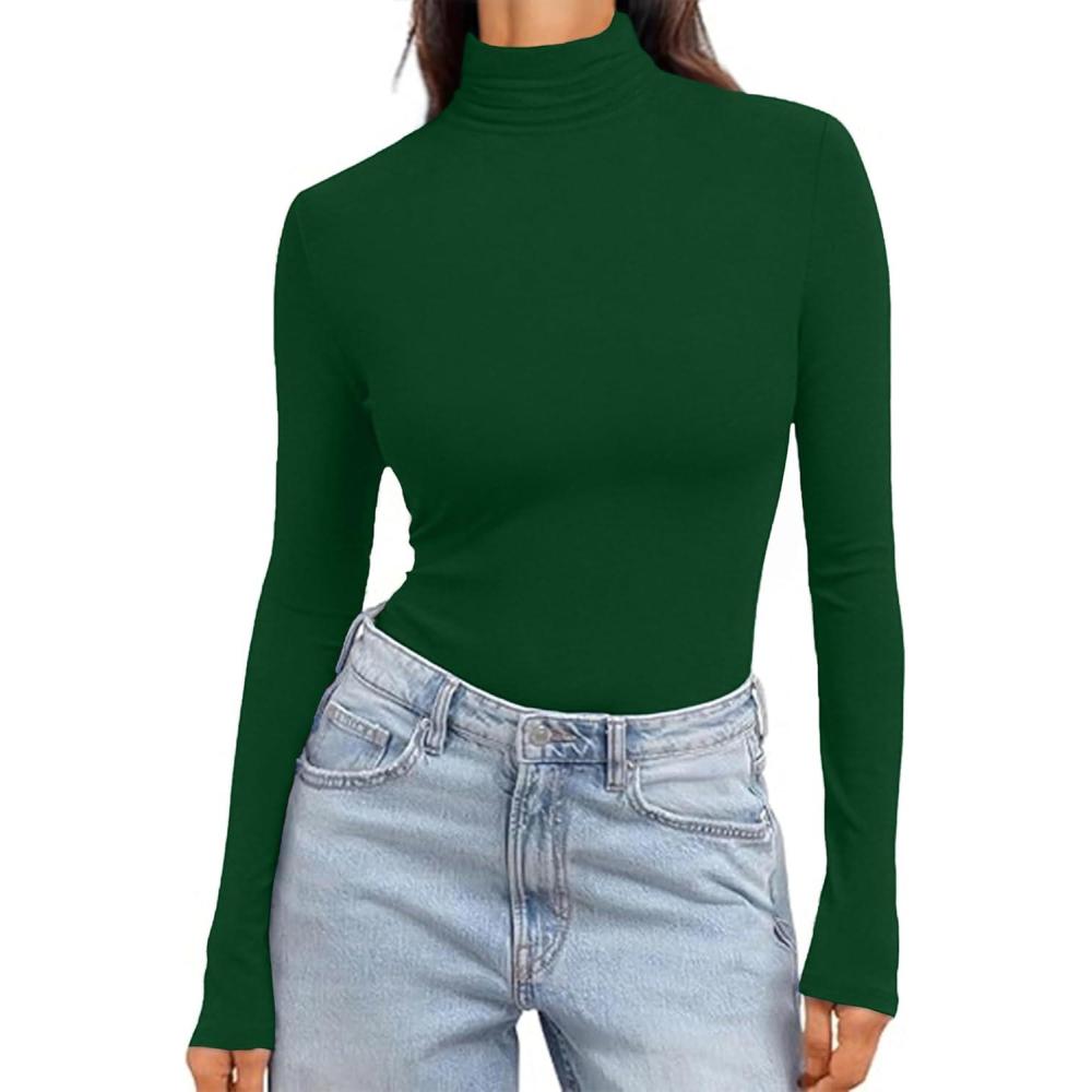 imageEkouaer Womens Turtleneck Long Sleeve Shirts Slim Fit Thermal Underwear Tops Lightweight Pullover TeesLight Green