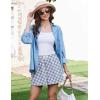 EKOUAER Womens Boxer Shorts Casual Lounge Summer Pants Y2K Beach Outfits with Pockets(Blue White Plaid)