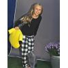Ekouaer Girls Soft Pajamas Pants Cute Print Pattern PJ Bottoms Comfortable Lounge Long Pants with 2 Pockets(Black Plaid)