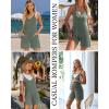 Ekouaer Rompers for Women Summer Casual Sleeveless Spaghetti Strap Jumpsuit Ribbed Shorts Overalls with Pockets(Army Green)