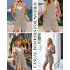 Ekouaer Rompers for Women Summer Casual Sleeveless Spaghetti Strap Jumpsuit Ribbed Shorts Overalls with Pockets(Khaki)
