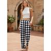 Ekouaer Soft Pajama Pants for Women, Elastic Waist Casual Lounge Yoga Pj Bottoms with Pockets(Black White Plaid)