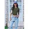Ekouaer Women Short Sleeve Shirts Lightweight Thermal Tops Ribbed Knitted Outfit Tees Soft Crew Neck Undershirt Basic Clothes(Army Green)