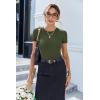 Ekouaer Women Short Sleeve Shirts Lightweight Thermal Tops Ribbed Knitted Outfit Tees Soft Crew Neck Undershirt Basic Clothes(Army Green)