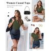Ekouaer Women Short Sleeve Shirts Lightweight Thermal Tops Ribbed Knitted Outfit Tees Soft Crew Neck Undershirt Basic Clothes(Army Green)