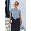 Ekouaer Women Short Sleeve Shirts Lightweight Thermal Tops Ribbed Knitted Outfit Tees Soft Crew Neck Undershirt Basic Clothes(Baby Blue)