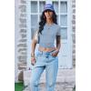 Ekouaer Women Short Sleeve Shirts Lightweight Thermal Tops Ribbed Knitted Outfit Tees Soft Crew Neck Undershirt Basic Clothes(Baby Blue)