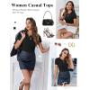 Ekouaer Women Short Sleeve Shirts Lightweight Thermal Tops Ribbed Knitted Outfit Tees Soft Crew Neck Undershirt Basic Clothes(Black)