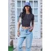 Ekouaer Women Short Sleeve Shirts Lightweight Thermal Tops Ribbed Knitted Outfit Tees Soft Crew Neck Undershirt Basic Clothes(Dark Gray)
