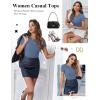 Ekouaer Women Short Sleeve Shirts Lightweight Thermal Tops Ribbed Knitted Outfit Tees Soft Crew Neck Undershirt Basic Clothes(Gray Blue)