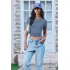 Ekouaer Women Short Sleeve Shirts Lightweight Thermal Tops Ribbed Knitted Outfit Tees Soft Crew Neck Undershirt Basic Clothes(Gray Blue)