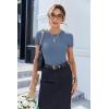 Ekouaer Women Short Sleeve Shirts Lightweight Thermal Tops Ribbed Knitted Outfit Tees Soft Crew Neck Undershirt Basic Clothes(Gray Blue)