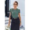 Ekouaer Women Short Sleeve Shirts Lightweight Thermal Tops Ribbed Knitted Outfit Tees Soft Crew Neck Undershirt Basic Clothes(Gray Green)