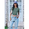 Ekouaer Women Short Sleeve Shirts Lightweight Thermal Tops Ribbed Knitted Outfit Tees Soft Crew Neck Undershirt Basic Clothes(Gray Green)