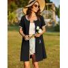 Ekouaer Women Zipper Front House Coat Short Sleeves Robe Zip Up Bathrobes Short Nightgown with Pockets S-3XL(Black)
