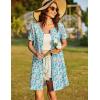 Ekouaer Women Zipper Front House Coat Short Sleeves Robe Zip Up Bathrobes Short Nightgown with Pockets S-3XL(Blue Crushed Floral)