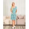 Ekouaer Women Zipper Front House Coat Short Sleeves Robe Zip Up Bathrobes Short Nightgown with Pockets S-3XL(Blue Crushed Floral)