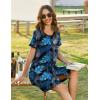 Ekouaer Women Zipper Front House Coat Short Sleeves Robe Zip Up Bathrobes Short Nightgown with Pockets S-3XL(Blue Leaf)