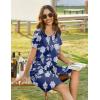 Ekouaer Women Zipper Front House Coat Short Sleeves Robe Zip Up Bathrobes Short Nightgown with Pockets S-3XL(Evening Blue Vines)