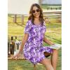 Ekouaer Women Zipper Front House Coat Short Sleeves Robe Zip Up Bathrobes Short Nightgown with Pockets S-3XL(Floral Purple)