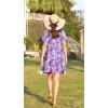 Ekouaer Women Zipper Front House Coat Short Sleeves Robe Zip Up Bathrobes Short Nightgown with Pockets S-3XL(Floral Purple)