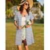 Ekouaer Women Zipper Front House Coat Short Sleeves Robe Zip Up Bathrobes Short Nightgown with Pockets S-3XL(Striped Print)