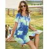 Ekouaer Women Zipper Front House Coat Short Sleeves Robe Zip Up Bathrobes Short Nightgown with Pockets S-3XL(Tie Dye Blue)