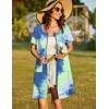 Ekouaer Women Zipper Front House Coat Short Sleeves Robe Zip Up Bathrobes Short Nightgown with Pockets S-3XL(Tie Dye Blue)