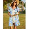 Ekouaer Women Zipper Front House Coat Short Sleeves Robe Zip Up Bathrobes Short Nightgown with Pockets S-3XL(Yellow Floral)