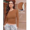 Ekouaer Womens 3 Pack Long Sleeve Shirts Ruched Side Fitted Undershirts Round Neck Underscrubs Thermal Tops XS-XXL(Brown/Caramel/Black)