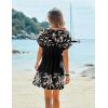 Ekouaer Women’s Cover Ups Casual Swimsuit Coverups Flowy Tie Waist Beach Cover Up Dress(Balck Beige Foliage)
