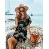 Ekouaer Women’s Cover Ups Casual Swimsuit Coverups Flowy Tie Waist Beach Cover Up Dress(Black Leaf)