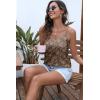 Ekouaer Women’s Lace Silk Satin Pajama Tank Tops V Neck Camisole Soft Spaghetti Strap Tops Loose Sleepwear S-3XL(Brown Leaves)