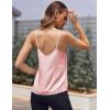 Ekouaer Women’s Lace Silk Satin Pajama Tank Tops V Neck Camisole Soft Spaghetti Strap Tops Loose Sleepwear S-3XL(Misty Rose)