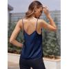 Ekouaer Women’s Lace Silk Satin Pajama Tank Tops V Neck Camisole Soft Spaghetti Strap Tops Loose Sleepwear S-3XL(Navy Blue)