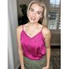 Ekouaer Women’s Lace Silk Satin Pajama Tank Tops V Neck Camisole Soft Spaghetti Strap Tops Loose Sleepwear S-3XL(Rose Red)