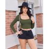 Ekouaer Womens Long Sleeve Square Neck Crop Top Ribbed Slim Fitted Going Out Y2K Tops Casual Basic Shirts Tee(Army Green)