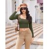 Ekouaer Womens Long Sleeve Square Neck Crop Top Ribbed Slim Fitted Going Out Y2K Tops Casual Basic Shirts Tee(Army Green)