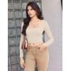 Ekouaer Womens Long Sleeve Square Neck Crop Top Ribbed Slim Fitted Going Out Y2K Tops Casual Basic Shirts Tee(Beige)