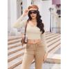 Ekouaer Womens Long Sleeve Square Neck Crop Top Ribbed Slim Fitted Going Out Y2K Tops Casual Basic Shirts Tee(Beige)