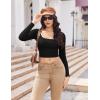 Ekouaer Womens Long Sleeve Square Neck Crop Top Ribbed Slim Fitted Going Out Y2K Tops Casual Basic Shirts Tee(Black)