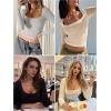 Ekouaer Womens Long Sleeve Square Neck Crop Top Ribbed Slim Fitted Going Out Y2K Tops Casual Basic Shirts Tee(Black/Beige)