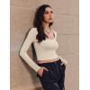 Ekouaer Womens Long Sleeve Square Neck Crop Top Ribbed Slim Fitted Going Out Y2K Tops Casual Basic Shirts Tee(Black/Beige)