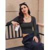 Ekouaer Womens Long Sleeve Square Neck Crop Top Ribbed Slim Fitted Going Out Y2K Tops Casual Basic Shirts Tee(Black/White)