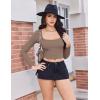 Ekouaer Womens Long Sleeve Square Neck Crop Top Ribbed Slim Fitted Going Out Y2K Tops Casual Basic Shirts Tee(Coffee Grey)